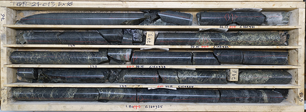Figure 2: TOM21-013 Sulphide Mineralization from 76.0 to 80.5 m