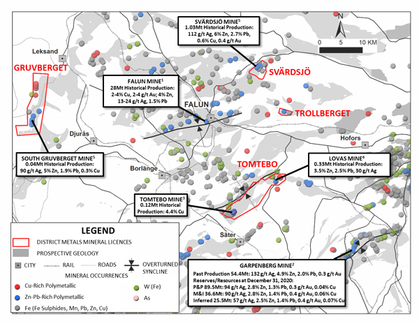 District Metals Mineral Licenses in the Bergslagen Mining District